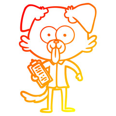 warm gradient line drawing cartoon dog with tongue sticking out