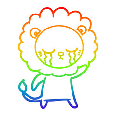rainbow gradient line drawing crying cartoon lion