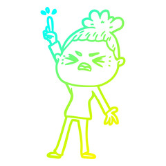 cold gradient line drawing cartoon angry woman