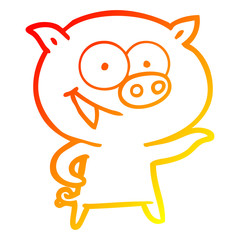 warm gradient line drawing cheerful pig cartoon