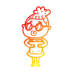 warm gradient line drawing cartoon woman with book wearing spectacles