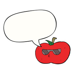 cartoon cool apple and speech bubble