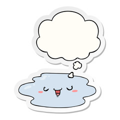 cartoon puddle with face and thought bubble as a printed sticker