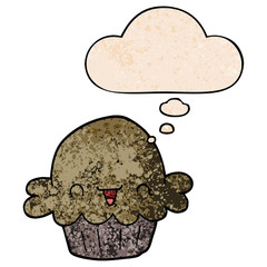 cute cartoon pie and thought bubble in grunge texture pattern style