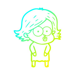 cold gradient line drawing cartoon girl pouting