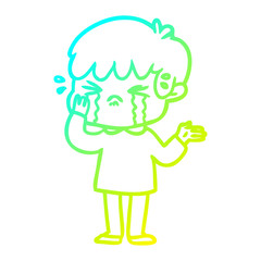 cold gradient line drawing cartoon boy crying