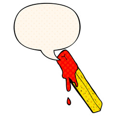 cartoon dipped fry and speech bubble in comic book style
