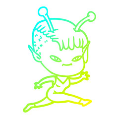 cold gradient line drawing cute cartoon alien girl