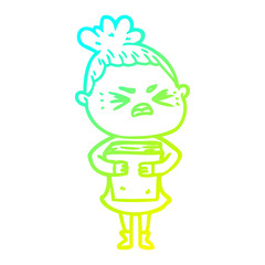 cold gradient line drawing cartoon angry woman