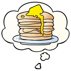 cartoon stack of pancakes and thought bubble in smooth gradient style