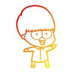 warm gradient line drawing happy cartoon boy