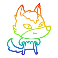 rainbow gradient line drawing friendly cartoon wolf