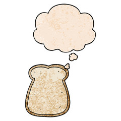 cartoon slice of bread and thought bubble in grunge texture pattern style