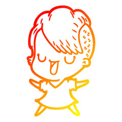 warm gradient line drawing cute cartoon girl with hipster haircut