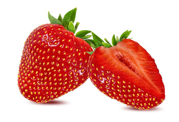 Fresh halved strawberry isolated on white background with clipping path