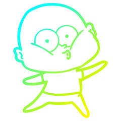cold gradient line drawing cartoon bald man staring