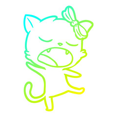 Fototapeta premium cold gradient line drawing cartoon singing cat