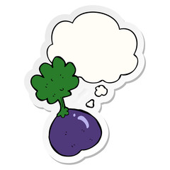 cartoon vegetable and thought bubble as a printed sticker