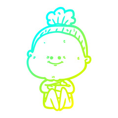 cold gradient line drawing cartoon happy old woman