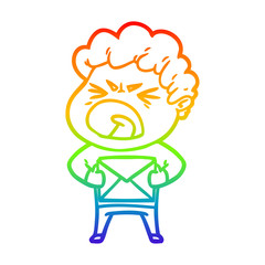 rainbow gradient line drawing cartoon furious man