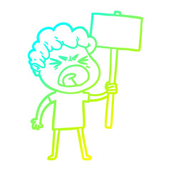 cold gradient line drawing cartoon furious man