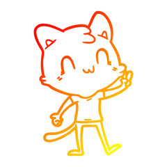 warm gradient line drawing cartoon happy cat giving peace sign
