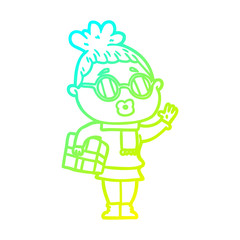 cold gradient line drawing cartoon woman wearing sunglasses