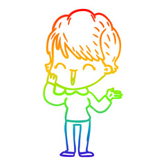 rainbow gradient line drawing cartoon laughing woman