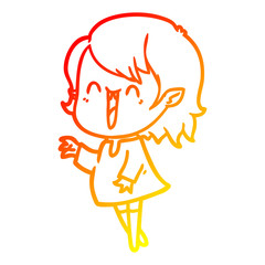 warm gradient line drawing cute cartoon happy vampire girl