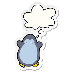 cartoon penguin and thought bubble as a printed sticker