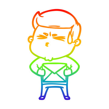 recommend clip art: rainbow gradient line drawing cartoon man sweating