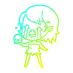 cold gradient line drawing cartoon crying vampire girl