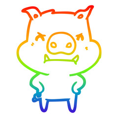 rainbow gradient line drawing angry cartoon pig