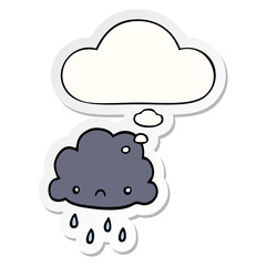 cartoon storm cloud and thought bubble as a printed sticker