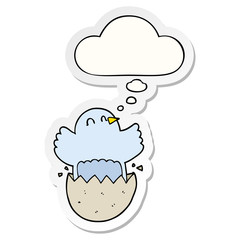 cartoon hatching chicken and thought bubble as a printed sticker
