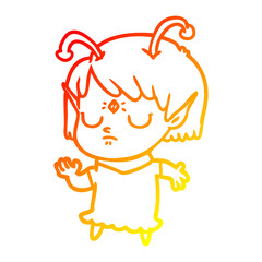 warm gradient line drawing cartoon alien girl