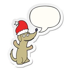 cute christmas cartoon dog and speech bubble sticker