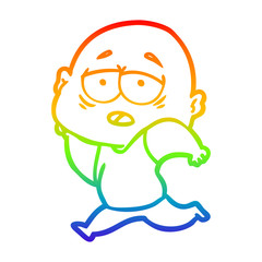 rainbow gradient line drawing cartoon tired bald man