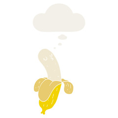 cartoon banana and thought bubble in retro style