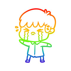 rainbow gradient line drawing cartoon boy crying