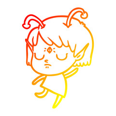 warm gradient line drawing cartoon alien girl