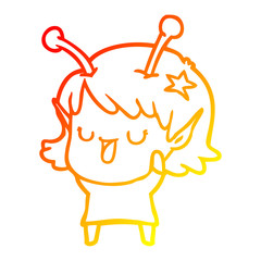warm gradient line drawing happy alien girl cartoon laughing