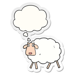 cartoon sheep and thought bubble as a printed sticker