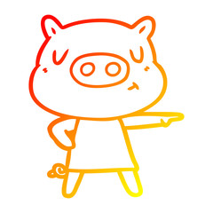 warm gradient line drawing cartoon content pig in dress pointing