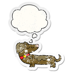 cartoon dog and thought bubble as a distressed worn sticker