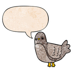 cartoon bird and speech bubble in retro texture style