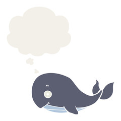 cartoon whale and thought bubble in retro style