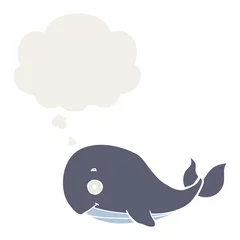 Draagtas cartoon walvis en gedachte bel in retro stijl © lineartestpilot