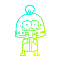 cold gradient line drawing happy carton robot with light bulb