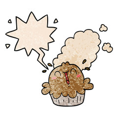 cute cartoon pie and speech bubble in retro texture style